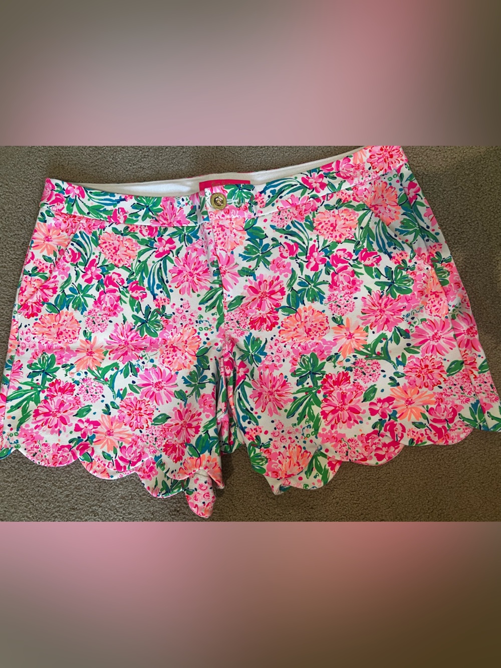 Lilly Pulitzer Floral Scallop Hem Shorts Size 14 Pink Green